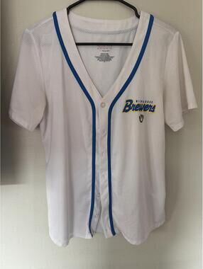 Milwaukee Brewers Retro Glove Logo Button Front Mesh Jersey Size M